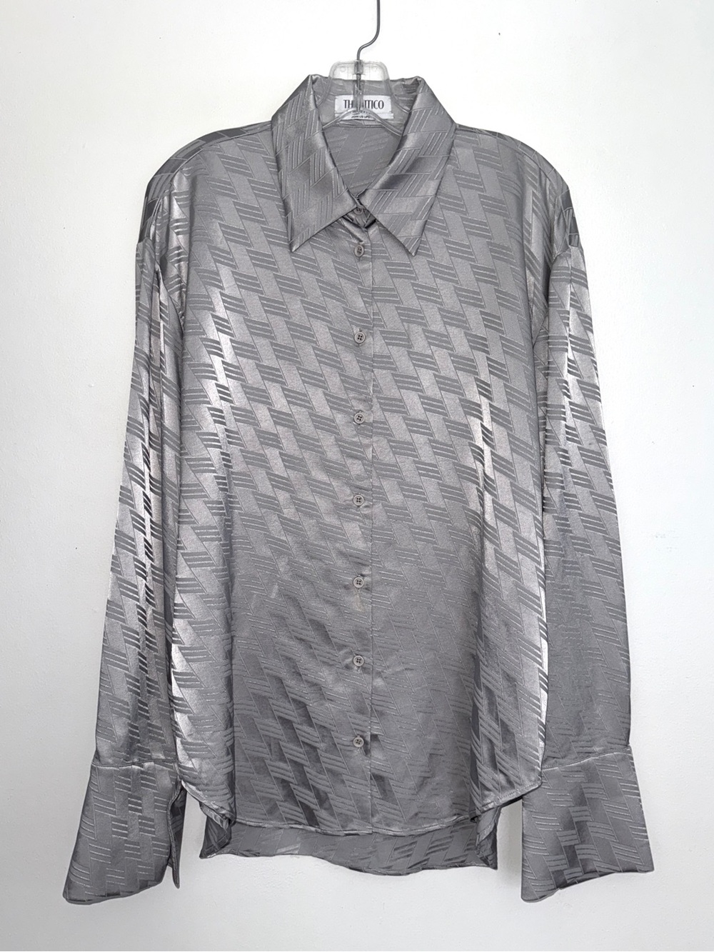 The Attico Silver Jacquard Oversized Blouse Shirt IT 42 US 6 Geometric Satin